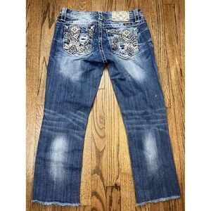 Miss Me Jeans Women's Mid Rise Easy Straight Bling Embellished Denim Sz 30x26